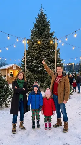 The first photo: Dad pointing at an enormous tree on the Christmas tree lot